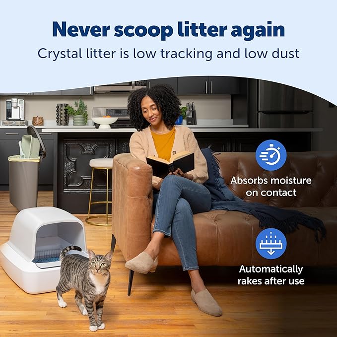 PetSafe ScoopFree Crystal Pro Self-Cleaning Cat Litter Box System – Enclosed Front-Entry – Advanced Odor Control – Includes 1 Disposable Crystal Litter Tray – White (PAL00-18017)