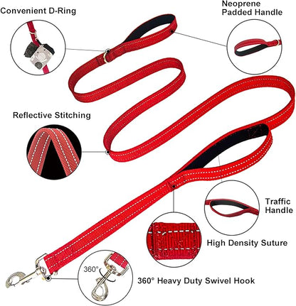 Dual Padded Handle Walking and Training Standard Leashes for Large Breed Dogs that Pull with Reflective Stitching, 360° Rotatable Heavy Duty Metal Buckle,D-Ring,Durable Nylon, 6Ft Long for Big Dogs