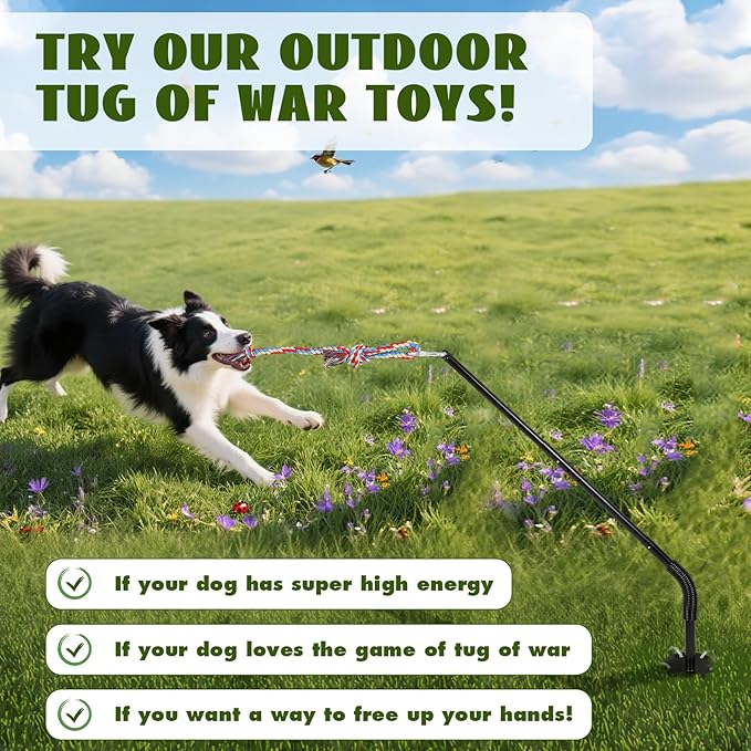 Tug of War Dog Toy: Height Adjustable Spring Pole with 2 Ropes,Tether Tug Outdoor Interactive Dog Toy for Large Medium Dogs,Heavy Duty Dog Solo Play Exercise Toy