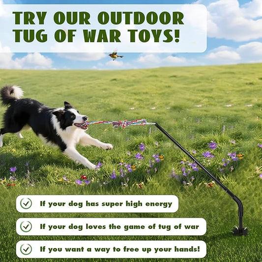 Tug of War Dog Toy: Height Adjustable Spring Pole with 2 Ropes,Tether Tug Outdoor Interactive Dog Toy for Large Medium Dogs,Heavy Duty Dog Solo Play Exercise Toy