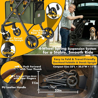 PAWZIDEA Double Pet Stroller with 2 Detachable Carrier, Lightweight Portable Travel Crate & Car Seat Combo & TSA-Approved Expandable Carrier, Foldable Jogger Stroller for 2–4 Cats or Small/Medium Dogs