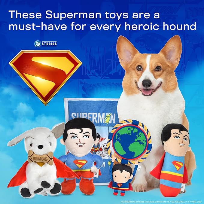 DC Comics Superman 8” Tug & Chew Toy for Dogs, Officially Licensed DC Super Heroes Pet Product