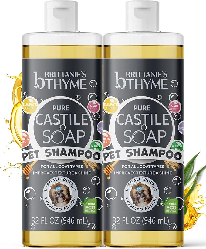 Brittanie's Pure Castile Dog Shampoo - 32oz 2 Pack | Gentle Shampoo + Conditioner for Dogs & Cats | Improves Coat | for Allergies and Itching | Deodorizes, Moisturizes & PH Balanced