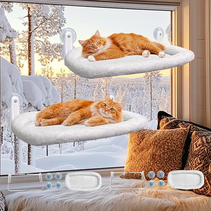 L&W BROS. 2PC Cat Window Perch Cushion Bed Cat Hammock with 4 Updated Suction Cups Easy to Assemble Window Bed for Heavy Large Cats (M 2Pc)