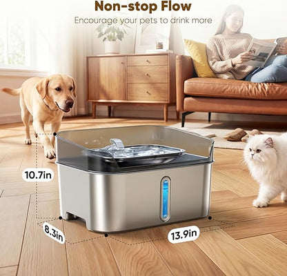 No Spill Dog Water Fountain Stainless Steel for Large Dogs, 8L/2.1Gal Ultra Quiet Pet Water Fountain for Cats Dogs Indoor, Automatic Dog Water Bowl Dispenser