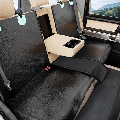 Dog Car Seat Cover for Back Seat with PU Leather, Waterproof Backseat Pet Cover for Dogs, Rear Seat Protector for Dogs with Non-Slip Net, Universal Fit for Car, Truck and SUV, Black