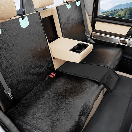 Dog Car Seat Cover for Back Seat with PU Leather, Waterproof Backseat Pet Cover for Dogs, Rear Seat Protector for Dogs with Non-Slip Net, Universal Fit for Car, Truck and SUV, Black