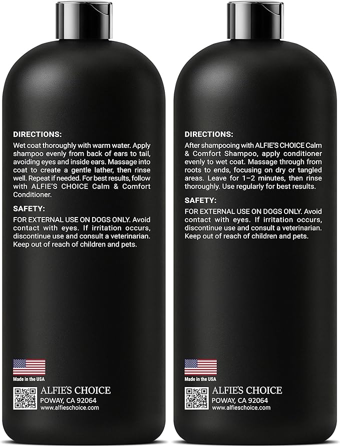ALFIE'S CHOICE Dog Shampoo for Dry Itchy Skin | Calm & Comfort Shampoo and Conditioner Set | 16 fl oz Each | Lavender, Rosemary & Vitamin E | for Sensitive Skin & All Breeds | Made in USA