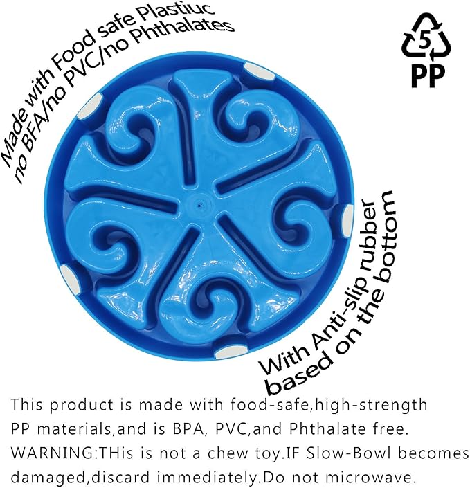 Slow Feeder Dog Bowl,Interactive Pet Food Dish,Anti Choking Slow Eating,Bloat Stop Puppy Swirl Puzzle for Healthy Diet Eating Habit (1 Pack, Blue)