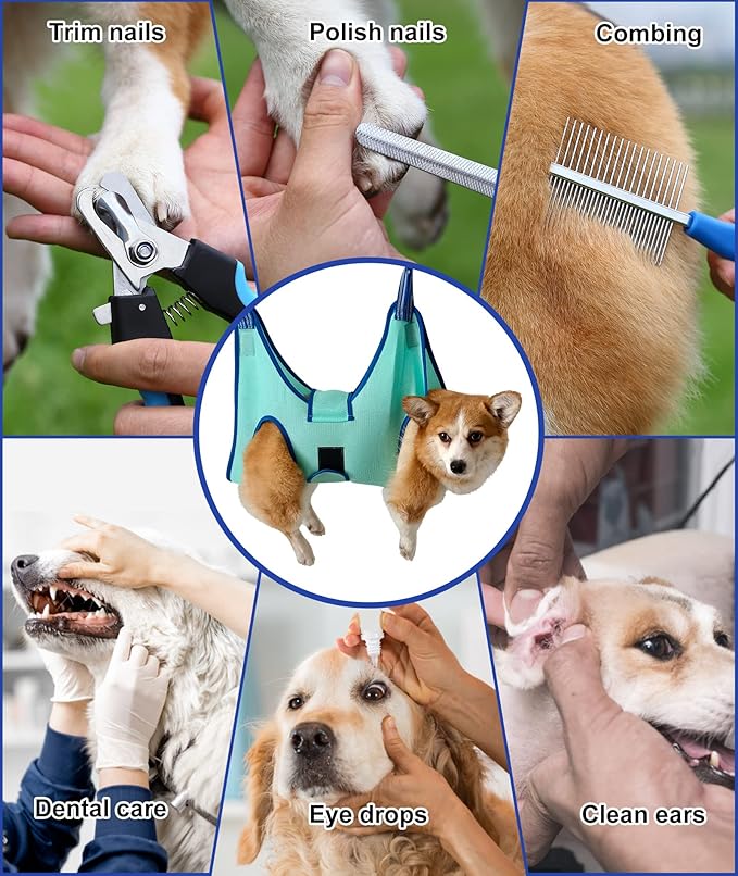 Dog Grooming Hammock, XS Size Hanging Harness Holder for Nail Clipping,Nail Trimming Hammock for Pet, Grooming Sling Hanger with Thick Fabric Neck Support Wide Strap Restraint