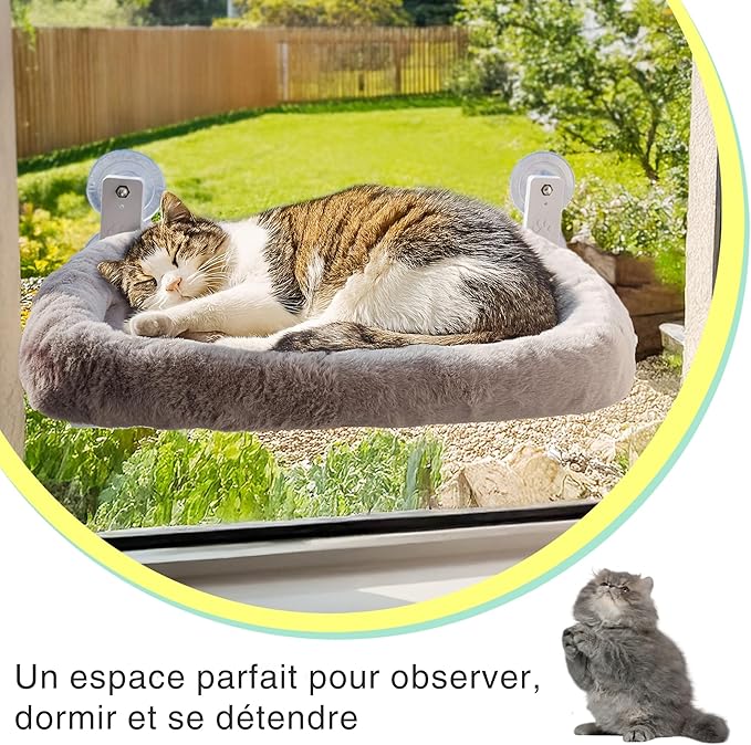 Cat Window Perch with Washable Cushion & Strong Suction – Stable & Cozy Cat Hammock for Window (Holds up to 40 lbs) – Durable Window Bed for Indoor Cats