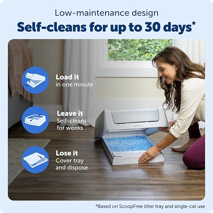 PetSafe ScoopFree Crystal Pro Legacy Self-Cleaning Automatic Litter Box - Uncovered Motion-Sensing Cat Box with Integrated Health Counter - Includes 1 Disposable Crystal Litter Tray