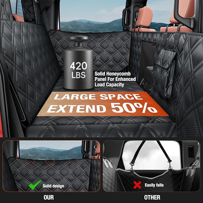 Surfcabin Truck Back Seat Extender for Dogs – Waterproof Full Size Pickup Pet Seat Cover with Door Protection, Hard Bottom Holds 420 lbs Dog Hammock for F150, RAM 1500 & More