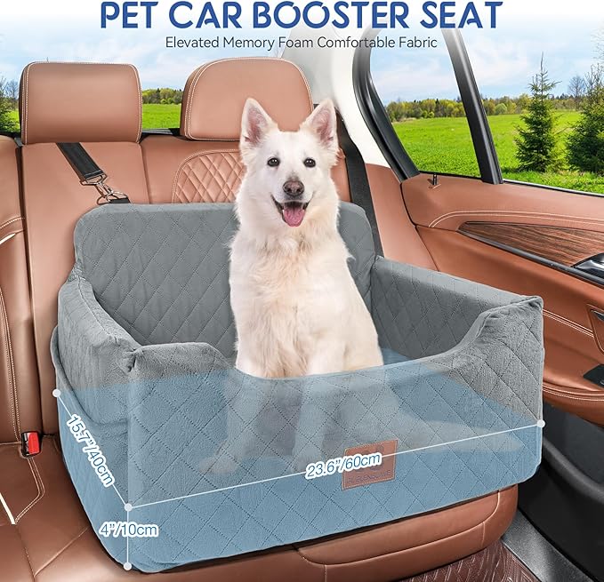 GL GLENSLAVE Dog Car Seat for Medium/Large Dogs, Dog Booster Seat for Pet Under 50lbs or 2 Small, Detachable and Washable Pet Car Seat,Multi-Functional Pet Travel Bed for Backseat(Grey)