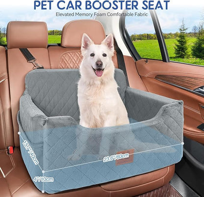 GL GLENSLAVE Dog Car Seat for Medium/Large Dogs, Dog Booster Seat for Pet Under 50lbs or 2 Small, Detachable and Washable Pet Car Seat,Multi-Functional Pet Travel Bed for Backseat(Grey)