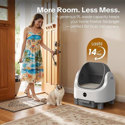OROLEY Automatic Cat Litter Box, Self-Cleaning Litter Box with APP Monitoring, Extra Large Capacity, Odor Control System, Infrared Safety Protection, Litter Box for Multiple Cats (Gray)