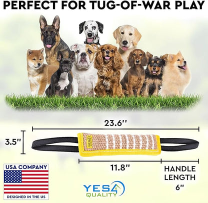 YES4QUALITY Dog Bite Tug Toy - 2 Pack, 11.8"x3.5" - Durable Yellow Pull Toy with 2 Strong Black Handles - Jute Pillow for Small to Medium Dogs - Ideal for Tug of War, Fetch, K9 & Puppy Training
