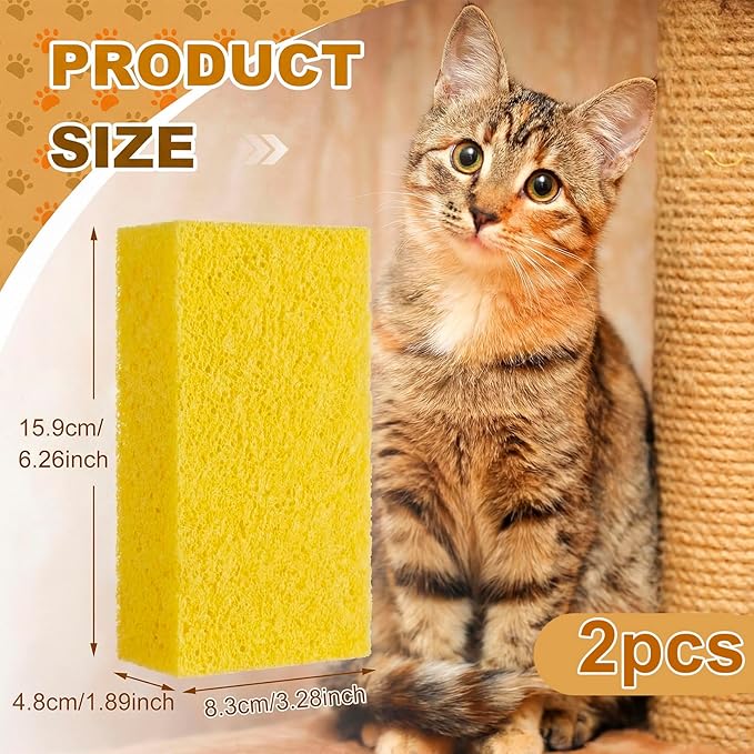2 Pack Pet Hair Remover Sponge Cat and Dog Hair Sponge Rubber Pet Fur Lifter Removal Tool, Remove from Furniture, Carpet, Bedding, Clothing, 6.26 x 3.28 x 1.89 Inch (Yellow)