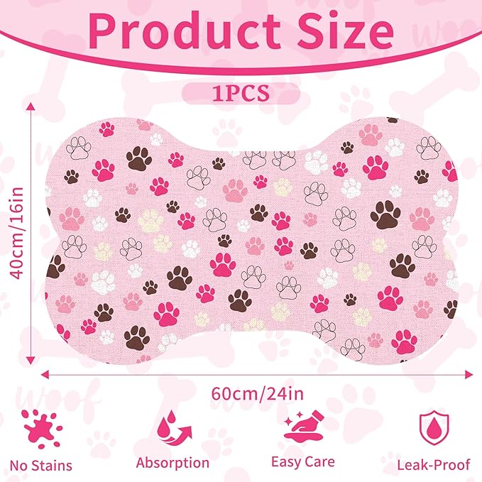 Pet Dog Cat Food Mat, Absorbent Bone Shaped Dog Bowl Mats for Food and Water, Non Slip Cute Dogs Cat Placemats Feeding Mat with Rubber for Floors Indoor Puppy Pet Accessories Supplies 16"x24" Pink