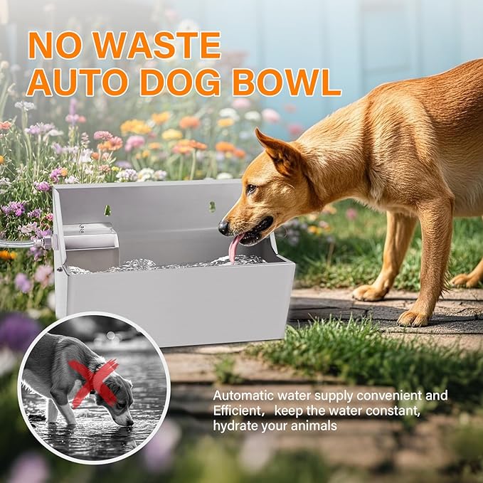 PAUQEWIE 2Gal Automatic Dog Water Bowl Dispenser Auto Fill Dog Waterer Outdoor Livestock Water Trough Drinking Feeder for Large Breed Dogs Chicken Cat Horse Poultry Farm Animal