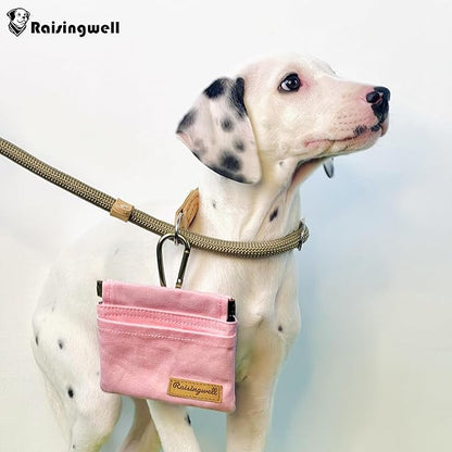 Raisingwell Pocket Sized Pet Training Pouch, Cotton Fabric, Hand Free Dog Walking Bag with Carabiner Self-Closing Pet Feed Snack Reward for Puppy Travel or Outdoor Use (PINK)