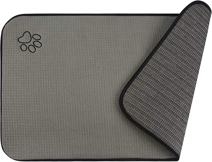 SINLAND Microfiber Pet Bowl Mat Dog Cats Feeding Mats for Food and Water Dish Drying Mat with Anti-Skid Backing 14.2Inch x 24Inch Grey
