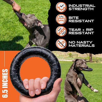Monster K9 Indestructible Ring Dog Toy Durable for Aggressive Chewers - Safe, Non-Toxic Natural Rubber - Chew, Tug & Fetch - Tough, Heavy Duty - USA Made - Solid-Core, 6.5"x1.5"