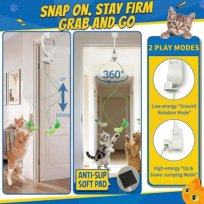 Interactive Cat Toys for Indoor Cats, Dual Modes Automatic Hanging Cat Toy with Quiet Motor, USB Rechargeable, Flying Bird Feather Mouse Toy for Kittens, Bored Adult Cats & Multi-Cat Households