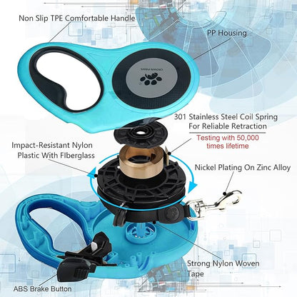 16 ft Retractable Dog Leash for Extra Large Dogs up to 130 lbs,Tangle-Free Nylon Tape,Blue Dan24 XL