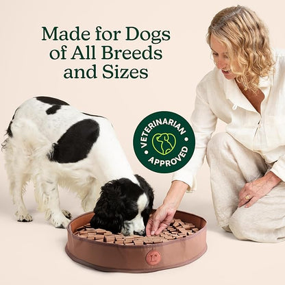 Reggie Stimulating Feeding Mat for Dogs, for Dog Calming Support, Reducing Speed Eating, and Mental Stimulation, 20" Large Diameter, Bark Brown