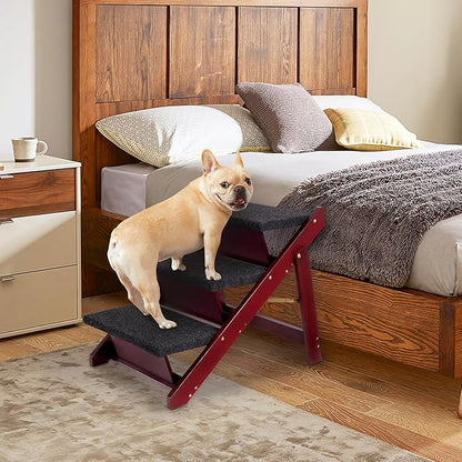BRIKY Wooden Dog Stairs/Steps 19.5”H - Foldable 3 Steps Dog Steps for High Bed Couch Cars, Non-Slip Pet Stairs for Small Large Medium Dogs and Cats, No Assembly Required