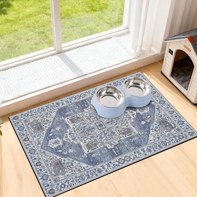 famibay Dog Food Mat, Absorbent Cat Dog Mats for Food and Water, No Stains Quick Dry Pet Cat Bowl Mats with Non Slip Backing, Boho Pet Feeding Mat for Floor Waterproof 12"x20"