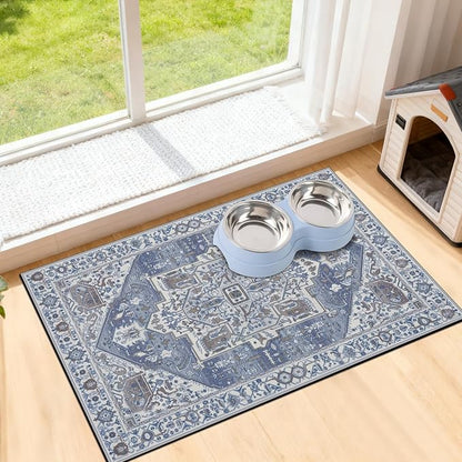 famibay Dog Food Mat, Absorbent Cat Dog Mats for Food and Water, No Stains Quick Dry Pet Cat Bowl Mats with Non Slip Backing, Boho Pet Feeding Mat for Floor Waterproof 12"x20"