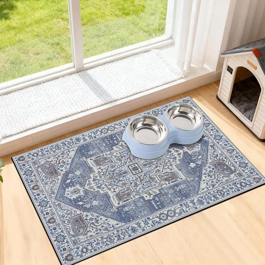 famibay Dog Food Mat, Absorbent Cat Dog Mats for Food and Water, No Stains Quick Dry Pet Cat Bowl Mats with Non Slip Backing, Boho Pet Feeding Mat for Floor Waterproof 12"x20"
