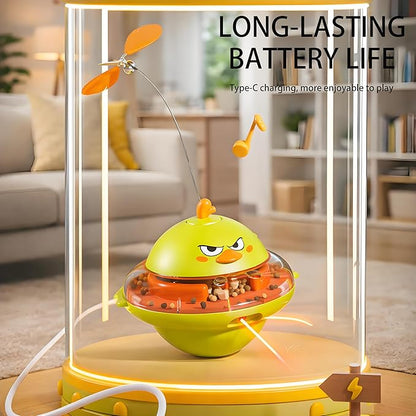 hooroor 4-in-1 Automatic Cat Toy, Interactive Laser & Feather Teaser with Bird Sounds & Treat Reward, Self-Balancing 360° Spinning Enrichment Exercise Toy for Bored Indoor Cats & Kittens