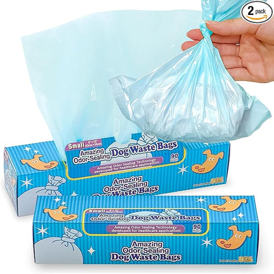 BOS Amazing Odor Sealing Dog Poop Bags - Durable and Unscented [Size: S, Color: Light Blue] (90 Count,Pack of 2) (180 Bags)
