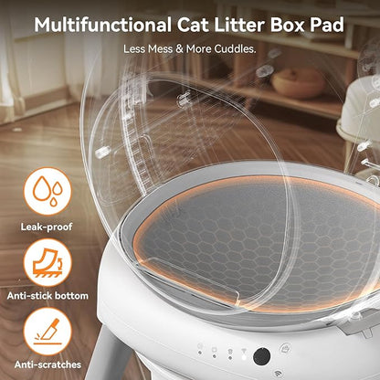 Automatic Cat Litter Box - E2 Self Cleaning Litter Box Smart Robot for Multiple Cats, APP Real-Time Monitor, Weight Monitoring, Safe Anti-Pinch Liners and Mat Included（White）