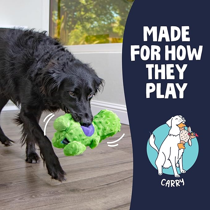 goDog Dinos T-Rex Squeaky Plush Dog Toy with Chew Guard Technology, Durable Fabric & Squeaker for Active Play, Green, Large