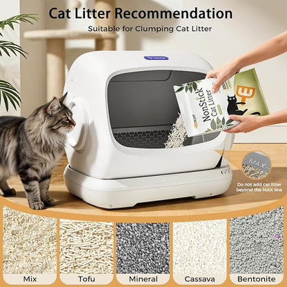 Robotail Self Cleaning Cat Litter Box,106L XXXL Extra-Large Space Automatic Cat Litter Box for Large Cats, Open Top Automatic Cat Box Self Cleaning with APP, Safety Sensor, Anti-Pinch Patent
