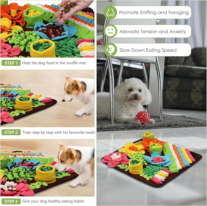 KeeKit Snuffle Mat for Dogs, Interactive Slow Feeding Mat for Small & Medium Breeds, Encourages Natural Foraging Skills, Mental Stimulation, Foraging Mat for Dogs Cats Rabbits