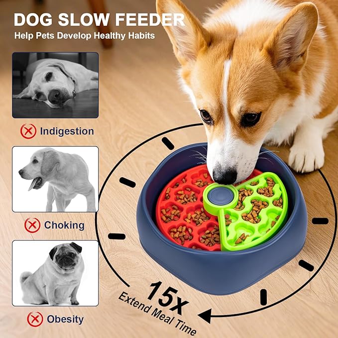 Interactive Pet Puzzle Slow Feeder Bowl - Innovative Rotating Design, Anti-Gulping, Promotes Digestion & Mental Stimulation, Non-Slip Food Dispenser for Small & Medium Dogs & Cats (Red & Green)