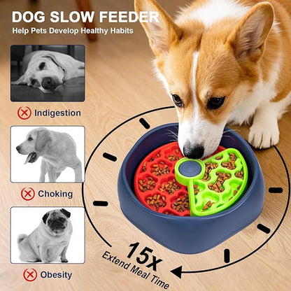 Interactive Pet Puzzle Slow Feeder Bowl - Innovative Rotating Design, Anti-Gulping, Promotes Digestion & Mental Stimulation, Non-Slip Food Dispenser for Small & Medium Dogs & Cats (Red & Green)