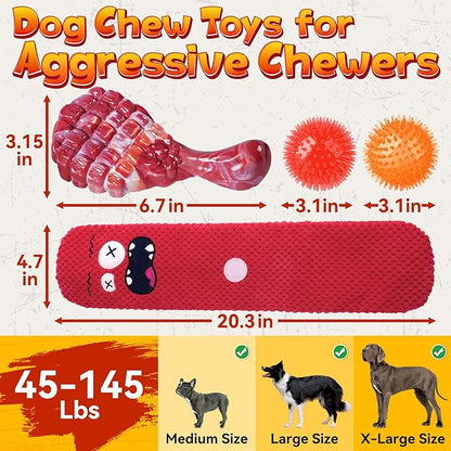 KIPRITII Long-Lasting Heavy Dog Chew Toys for Aggressive Chewers – 6 Pack Tough Dog Toys Include Indestructible Chew Bone, Interactive Tug Toys & Squeaky Balls, Ideal for Medium & Large Breeds Dogs