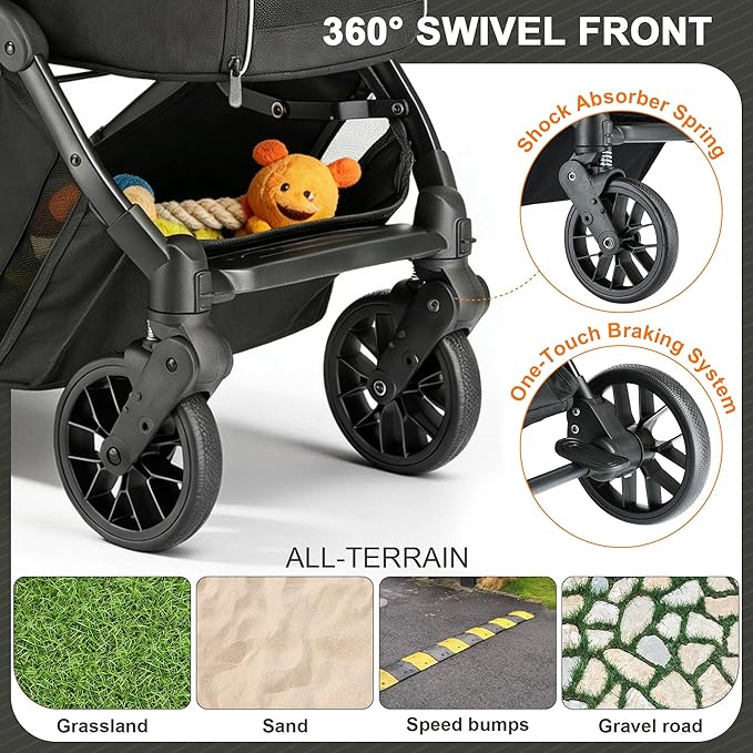 Pet Stroller for Small Dogs & Cats – Easy One-Hand Fold, Supports Up to 35 lbs – Black