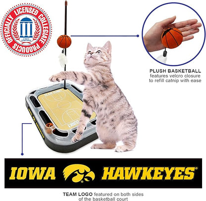 Cats Scratcher NCAA Iowa Hawkeyes Basketball Court CAT Scratcher Toy with Catnip Filled Plush Basketball Toy & Feather Cat Toy Hanging, with Jingle Bell Interactive Ball Cat Chasing 5-in-1 Kitty Toy
