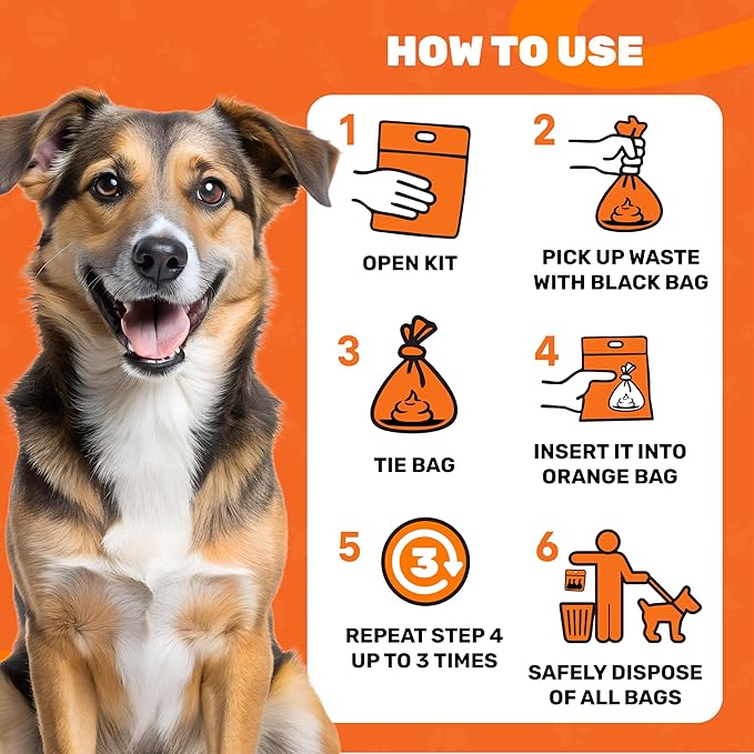Cleanwaste Waggy Baggy, Adventure Ready Dog Waste Bags with Smell-Proof, Dual Bag System, with Convenient Carry Handle, 10ct