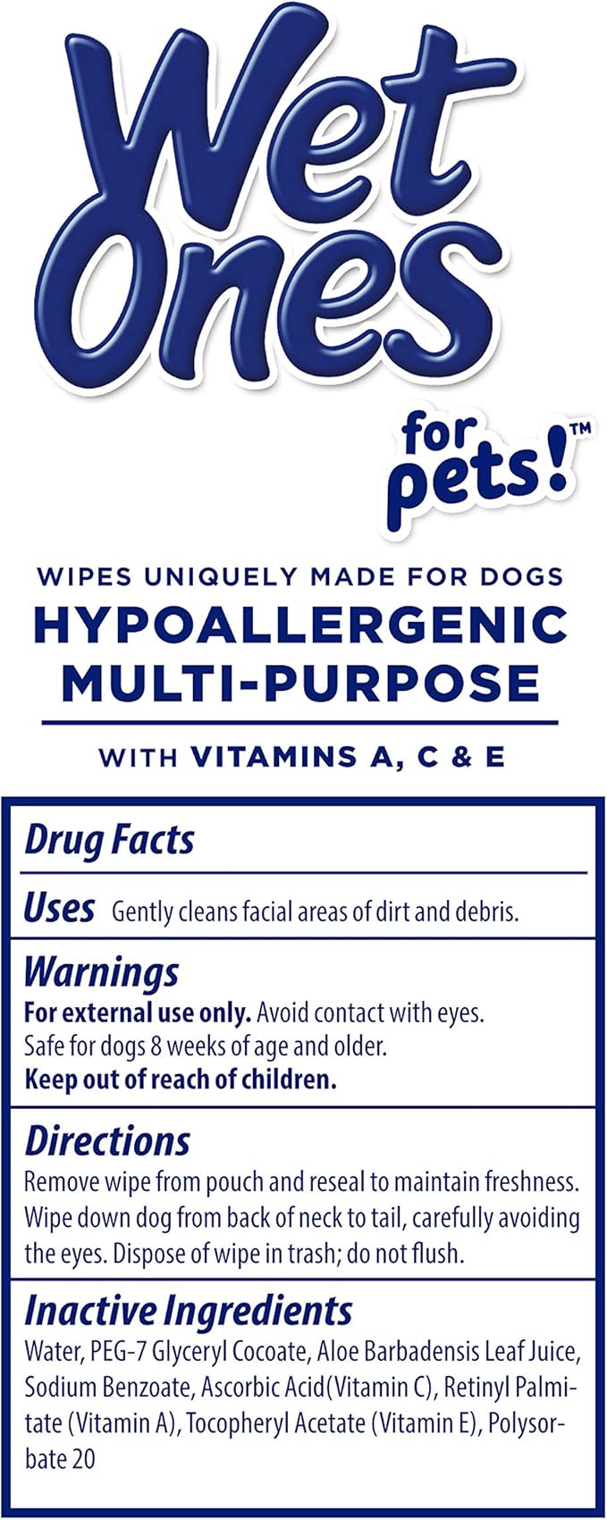 Wet Ones for Pets Hypoallergenic Multipurpose Dog Wipes with Vitamins A, C & E - No Fragrance Pet Wipes for Dogs in Canister, 50 Count - 12 Pack