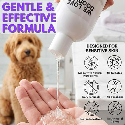 Dog Shampoo, Conditioner & Detangler - Best Shampoo for Goldendoodles, Poodles & Doodles Pet Hair - Hypoallergenic, Tearless, Sensitive Skin for Puppies & All Dog Breeds - Made in USA, 16OZ (Lavender)