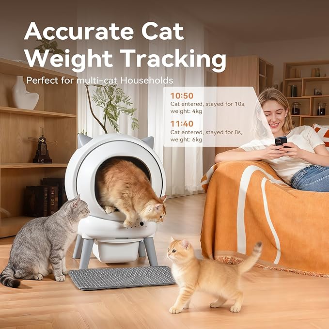 Self Cleaning Litter Box: Automatic Litter Box Self Cleaning for Multiple Cats Auto Robot with Dual Safety Protection, Large Openning Odor-Control with Mat