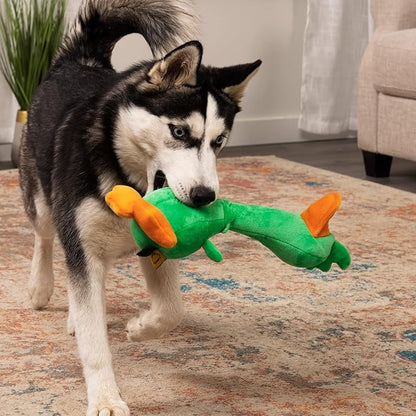 TrustyPup Tough 'N Fun Long Neck Duck Squeaky Plush Dog Toy, Chew Guard Technology - Green, Large